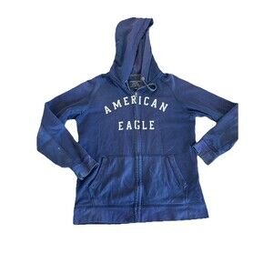 American Eagle Hoodie Mens M Blue Full Zip Spellout Y2k Beach Surf Unisex Preppy